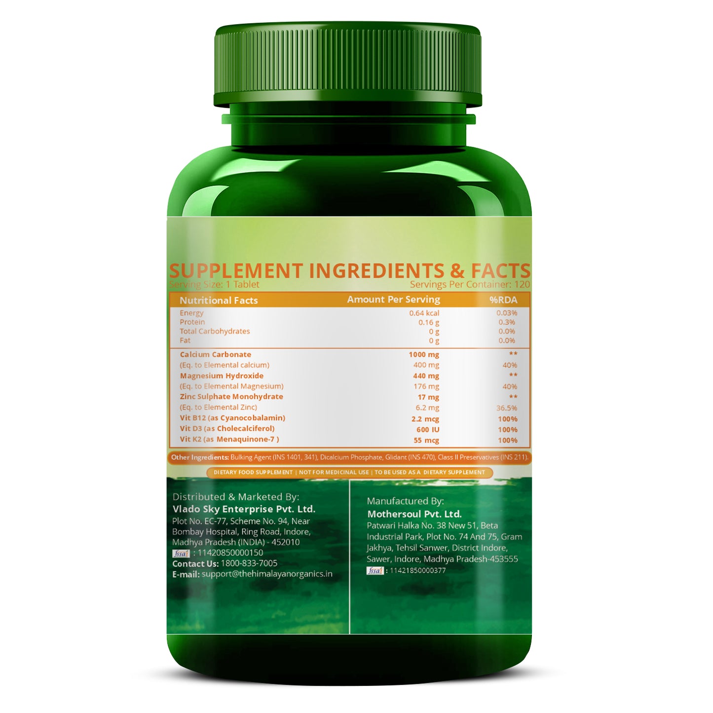 Himalayan Organics Calcium Magnesium Zinc D3 B12 & K2 Vitamin Capsule
