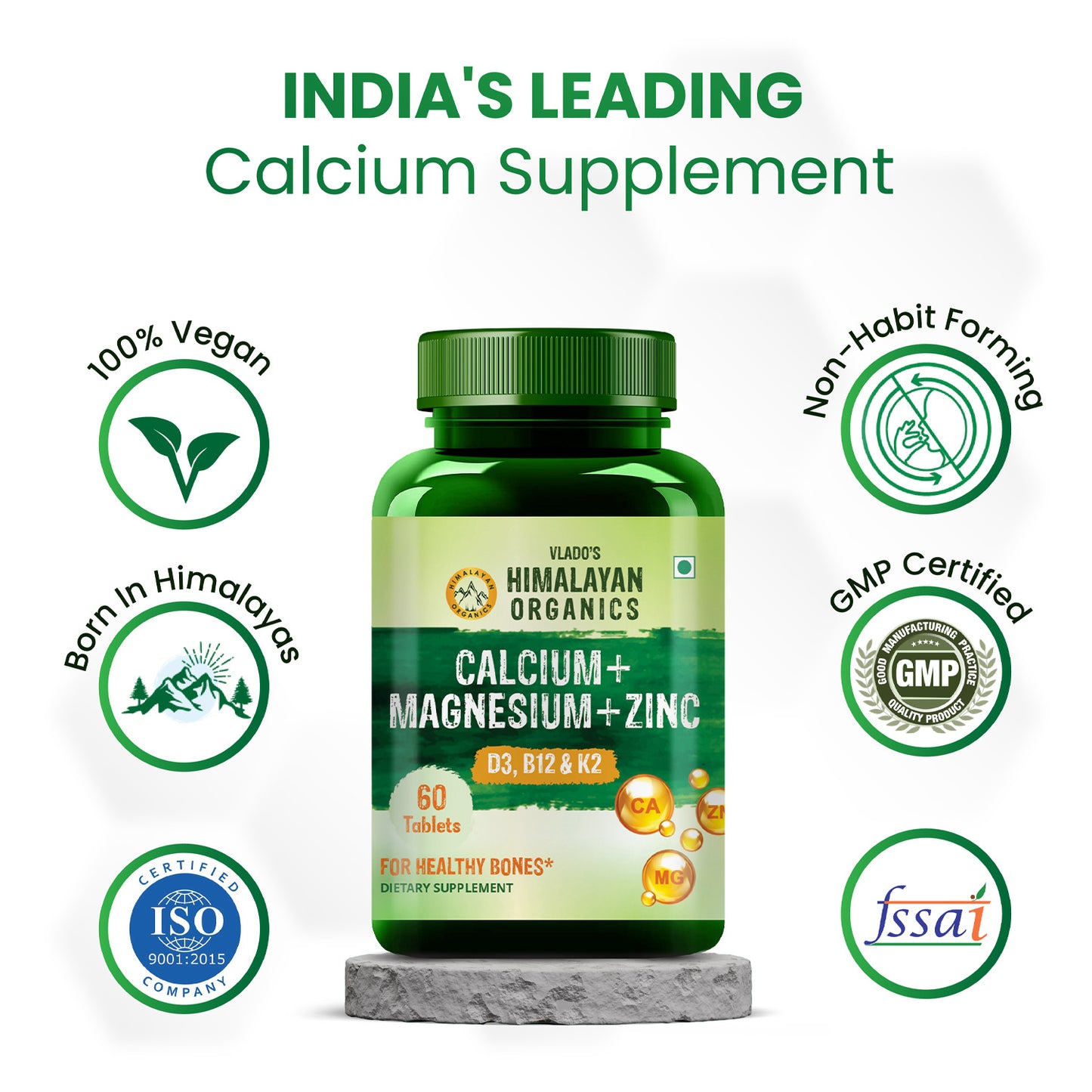 Himalayan Organics Calcium Magnesium Zinc D3 B12 & K2 Vitamin Capsule