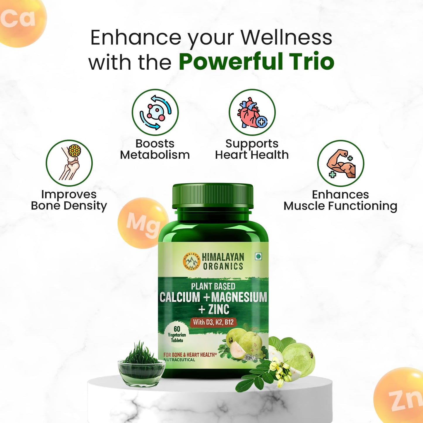 Himalayan Organics Plant Based Calcium Magnesium Plus Zinc with D3,K2 & B12 Vitamin Capsule