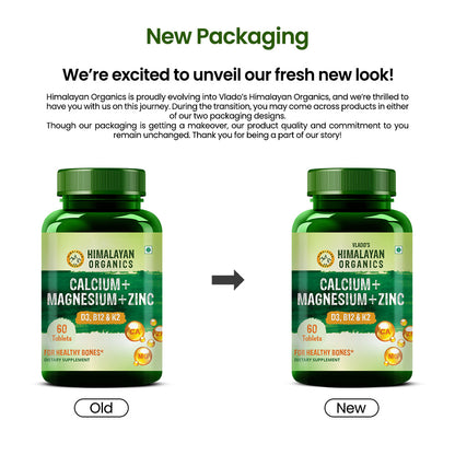 Himalayan Organics Calcium Magnesium Zinc D3 B12 & K2 Vitamin Capsule