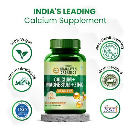 Himalayan Organics Calcium Magnesium Zinc D3 B12 & K2 Vitamin Capsule