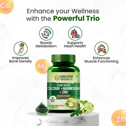 Himalayan Organics Plant Based Calcium Magnesium Plus Zinc with D3,K2 & B12 Vitamin Capsule