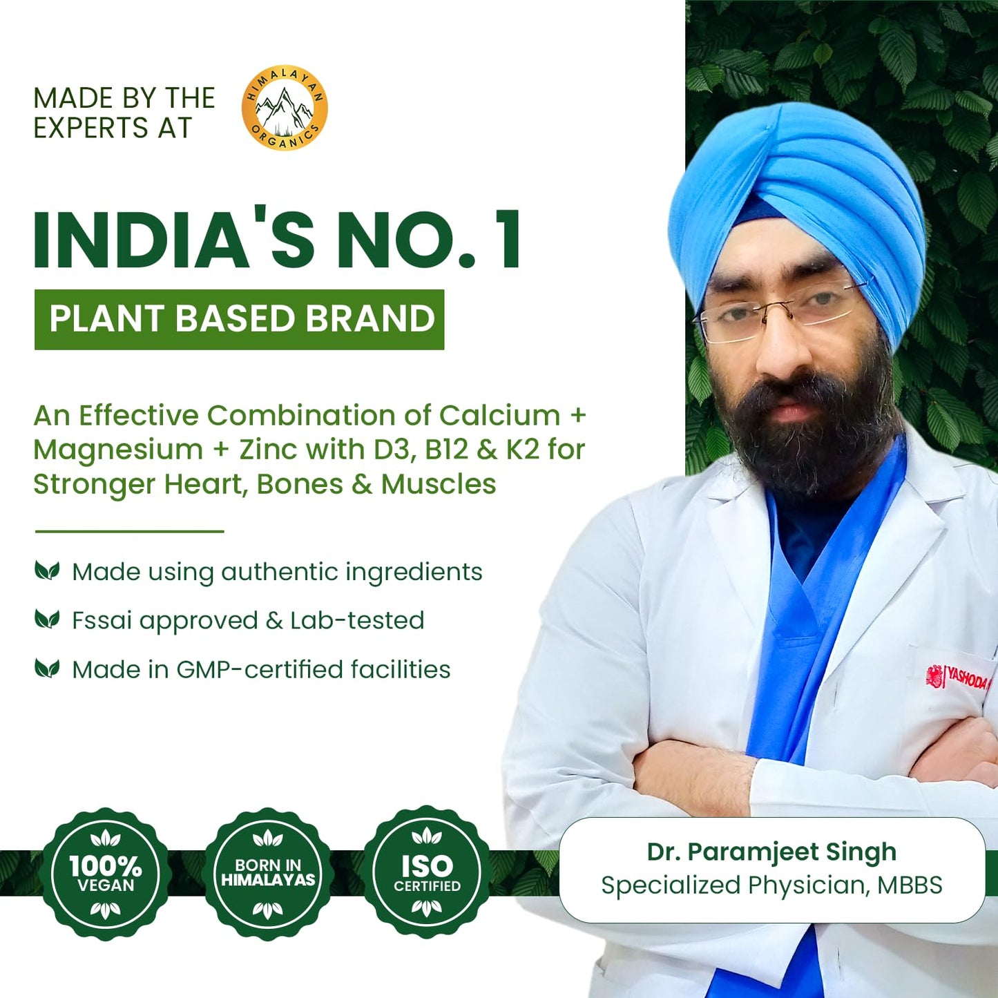 Himalayan Organics Plant Based Calcium Magnesium Plus Zinc with D3,K2 & B12 Vitamin Capsule