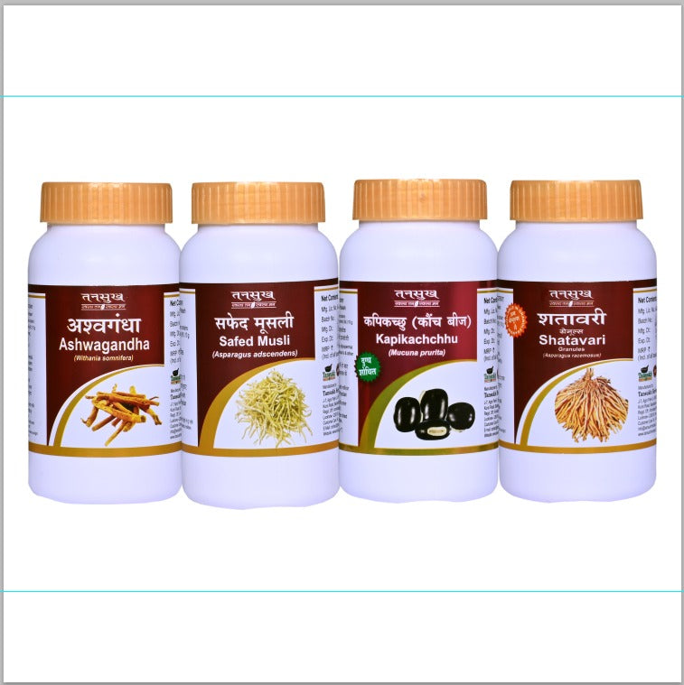 Tansukh Ashwagandha Safed Musli Kaunch Beej Shatavari Powder Combo